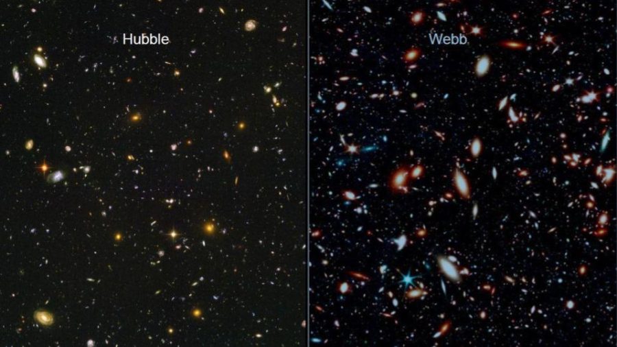 The Hubble Telescope is on the left, and the Webb Telescope is on the right