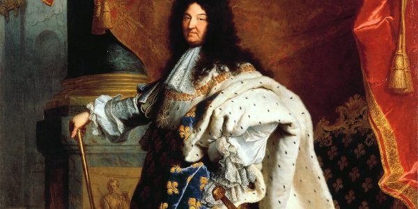 A portrait of King Louis XIV, painted by Hyacinthe Rigaud.