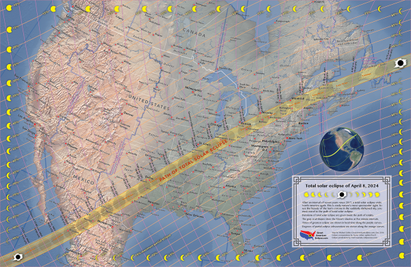 A map of the April 8, 2024 total solar eclipse.
