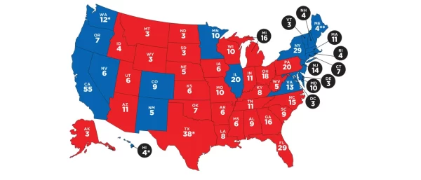 Map of each states number of electoral votes.