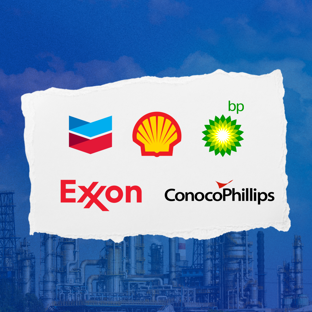A graphic of the five major oil companies being targeted.