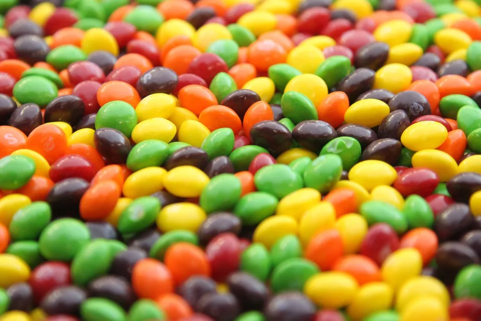 Image of Skittles containing different color dyes. 