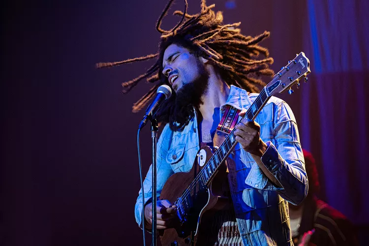 Kingsley Ben-Adir portraying Bob Marley in Bob Marley: One Love