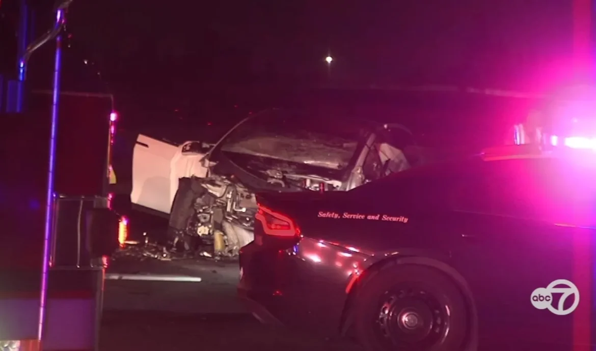 California Highway Patrol vehicle at the scene of a wrong-way crash on Interstate 680