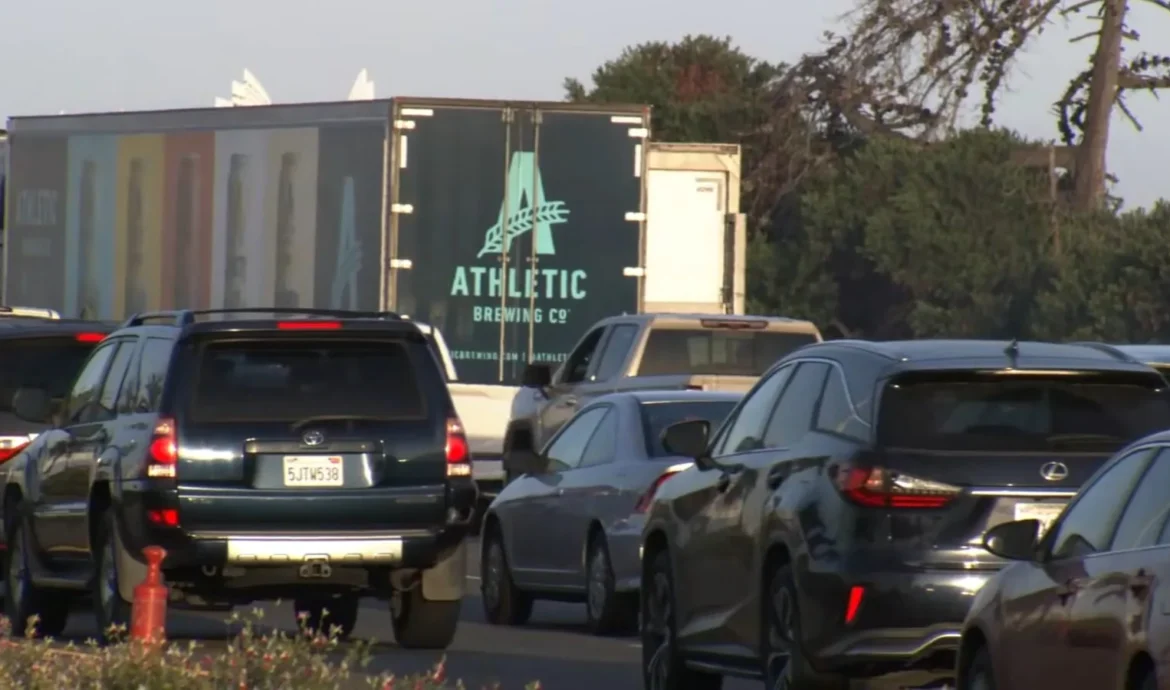 CHP vehicles and traffic cones near the Bay Bridge after a fatal motorcycle crash