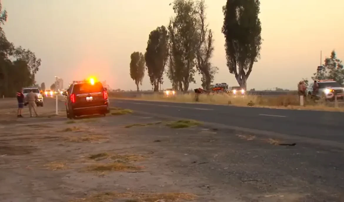 California Highway Patrol vehicle at a crash scene in Tulare County