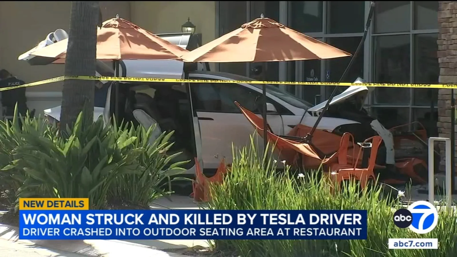 79-Year-Old Woman Killed After Tesla Crashes Into Simi Valley Restaurant Patio in California Shopping Center