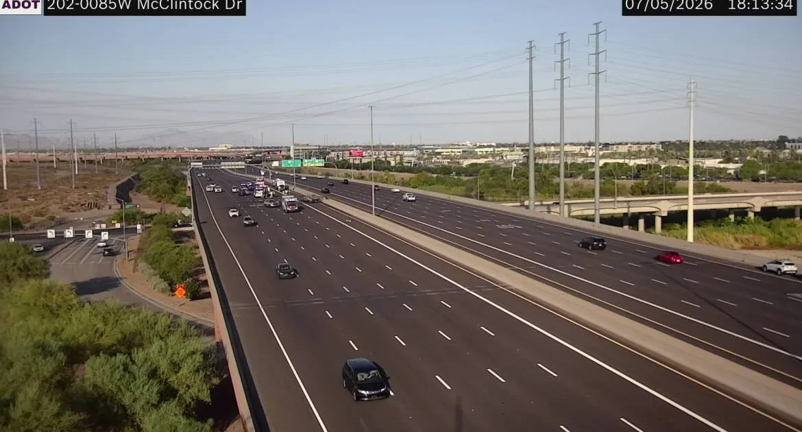 Westbound Loop 202 in Tempe closed after a vehicle fire and crash near McClintock Drive