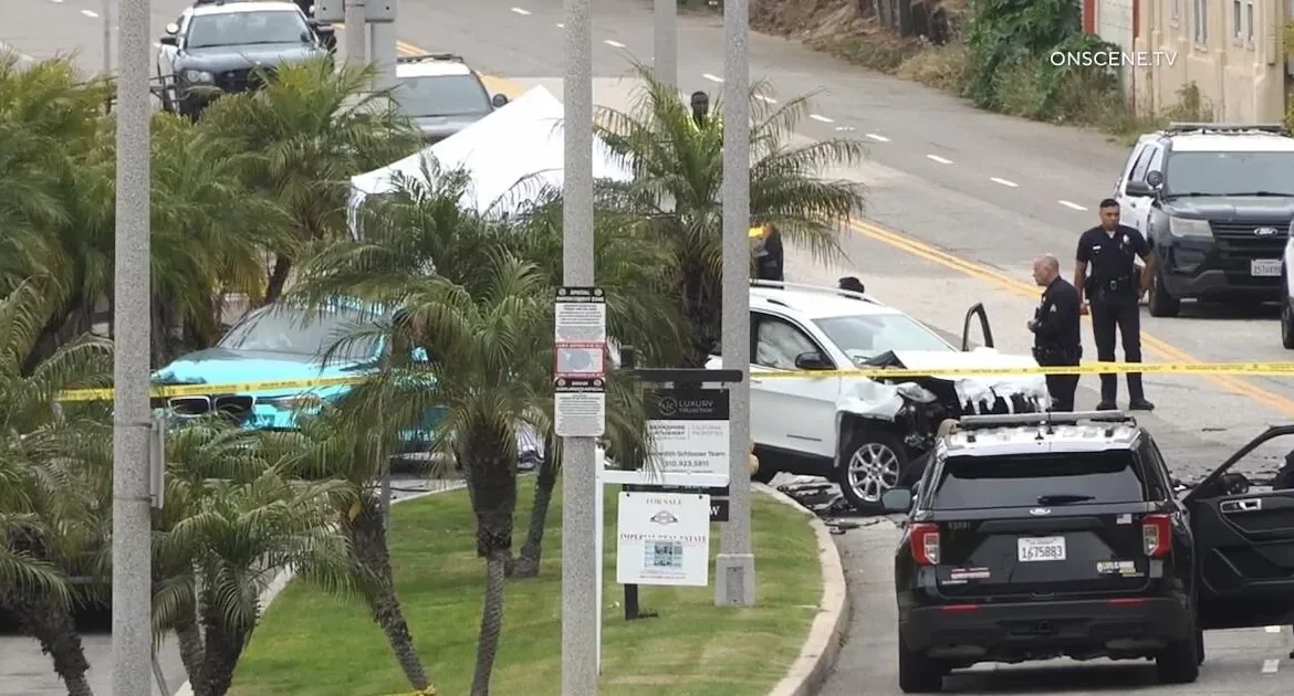 Police and emergency crews respond to a hit-and-run crash scene in Playa del Rey