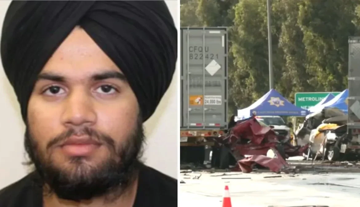 Traffic cones and damaged vehicles at a freeway crash scene in Ontario, California